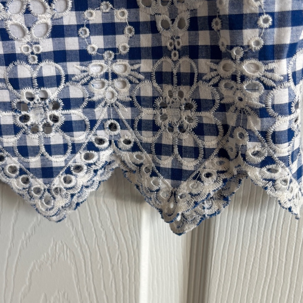 Sail to Sable Navy and White Gingham Dress with Floral Embroidery - Picture 7 of 8